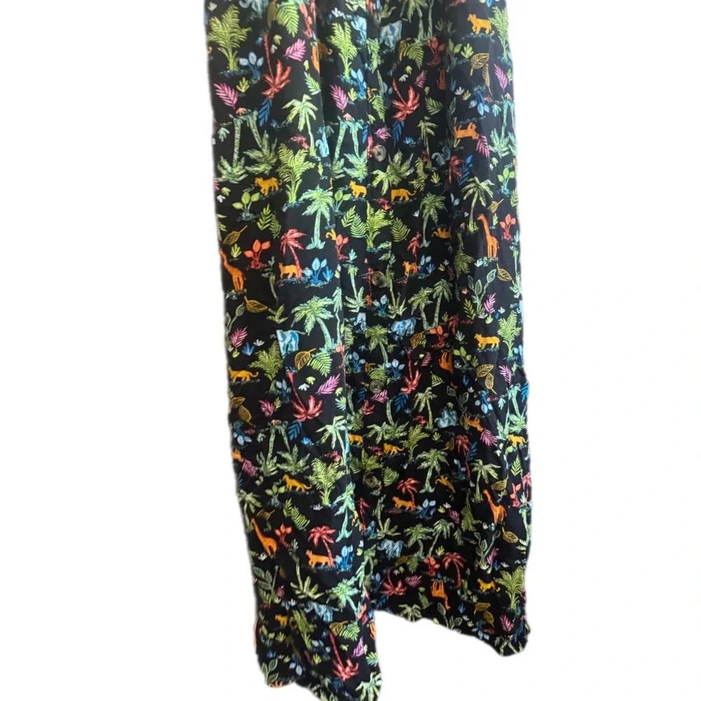 Wild Fable Jungle Animal Print Maxi Dress Kids XXL 18 Black Smocked Button Front